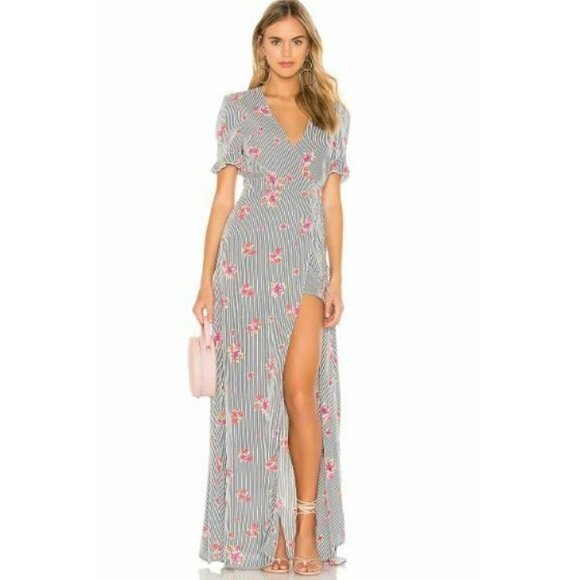 New Flynn Skye Celeste Maxi Wrap Dress Striped - Picture 1 of 11